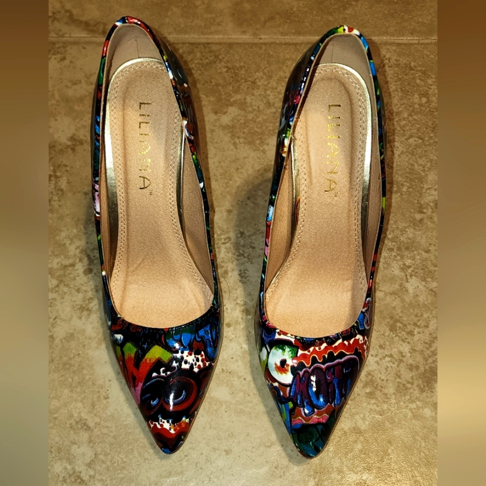 Liliana Dk10 Patent Graffiti Stiletto Size 7.5 SUPER SEXY!!!